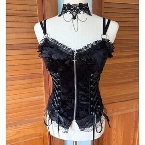 Gothic Lolita Victorian Vkei Vampire Black Rose Velvet Lace-up Cami Top